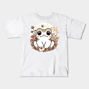 Grumpy Frog Cottagecore and Japanese Aesthetic Kids T-Shirt